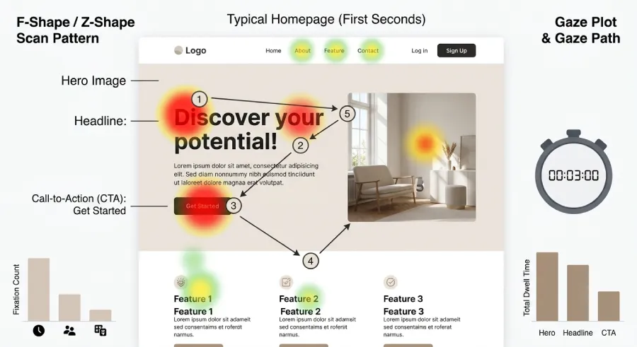 How visitors visually scan a homepage in the first few seconds