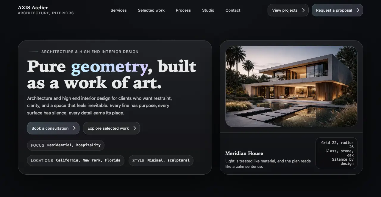 High-end architect portfolio web development