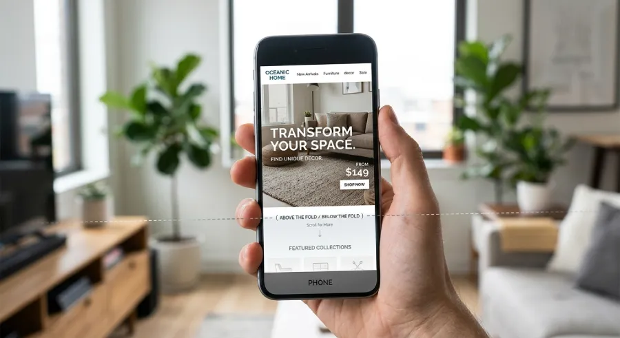 A smartphone screen showing the visible area of a homepage before scrolling