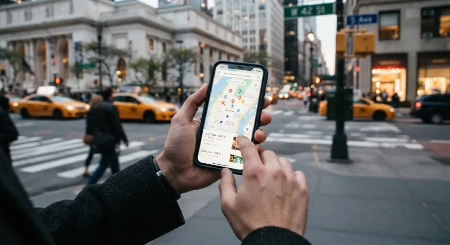 Person searching for a local service professional on their phone with a map showing nearby results
