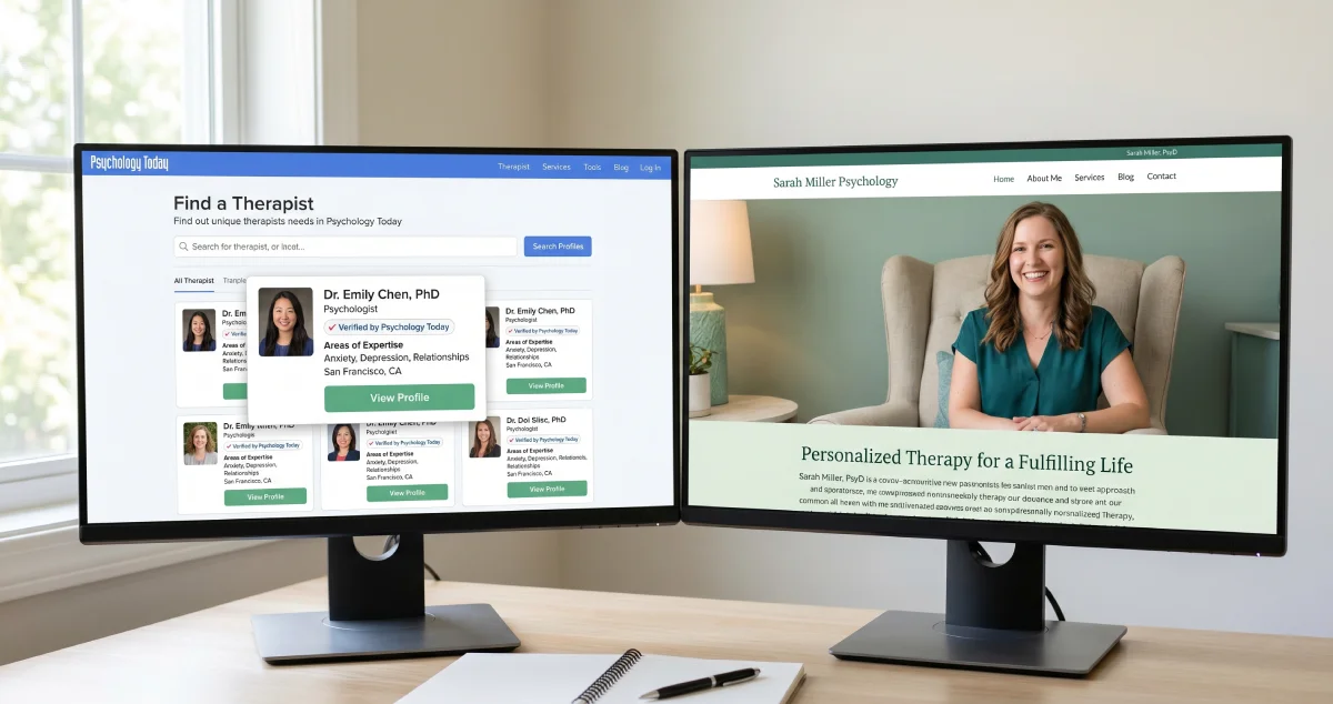 Comparison of Psychology Today and a therapist's personal website