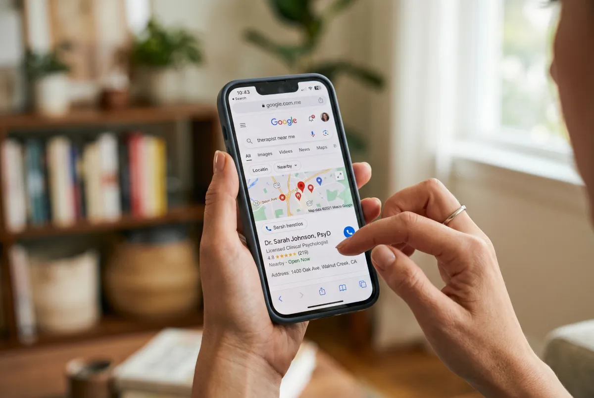 Person searching for a therapist on their smartphone