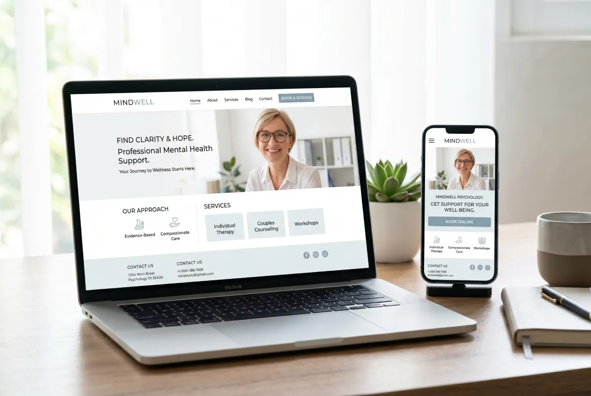 Professional therapist website on desktop and mobile