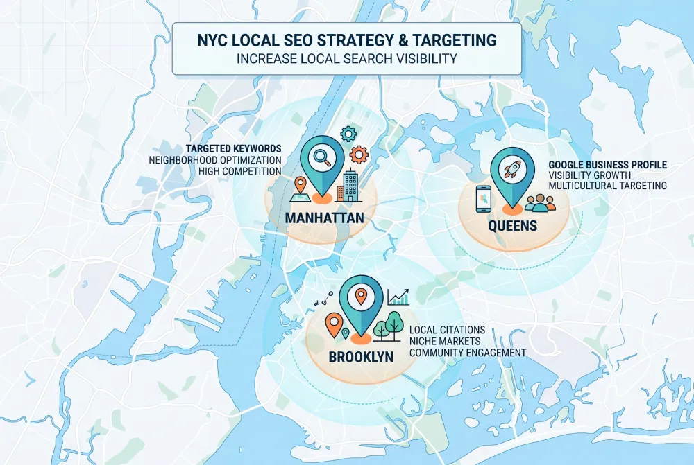Map of New York neighborhoods for therapist local SEO