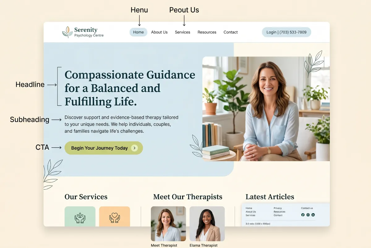 Example of a therapist website home page