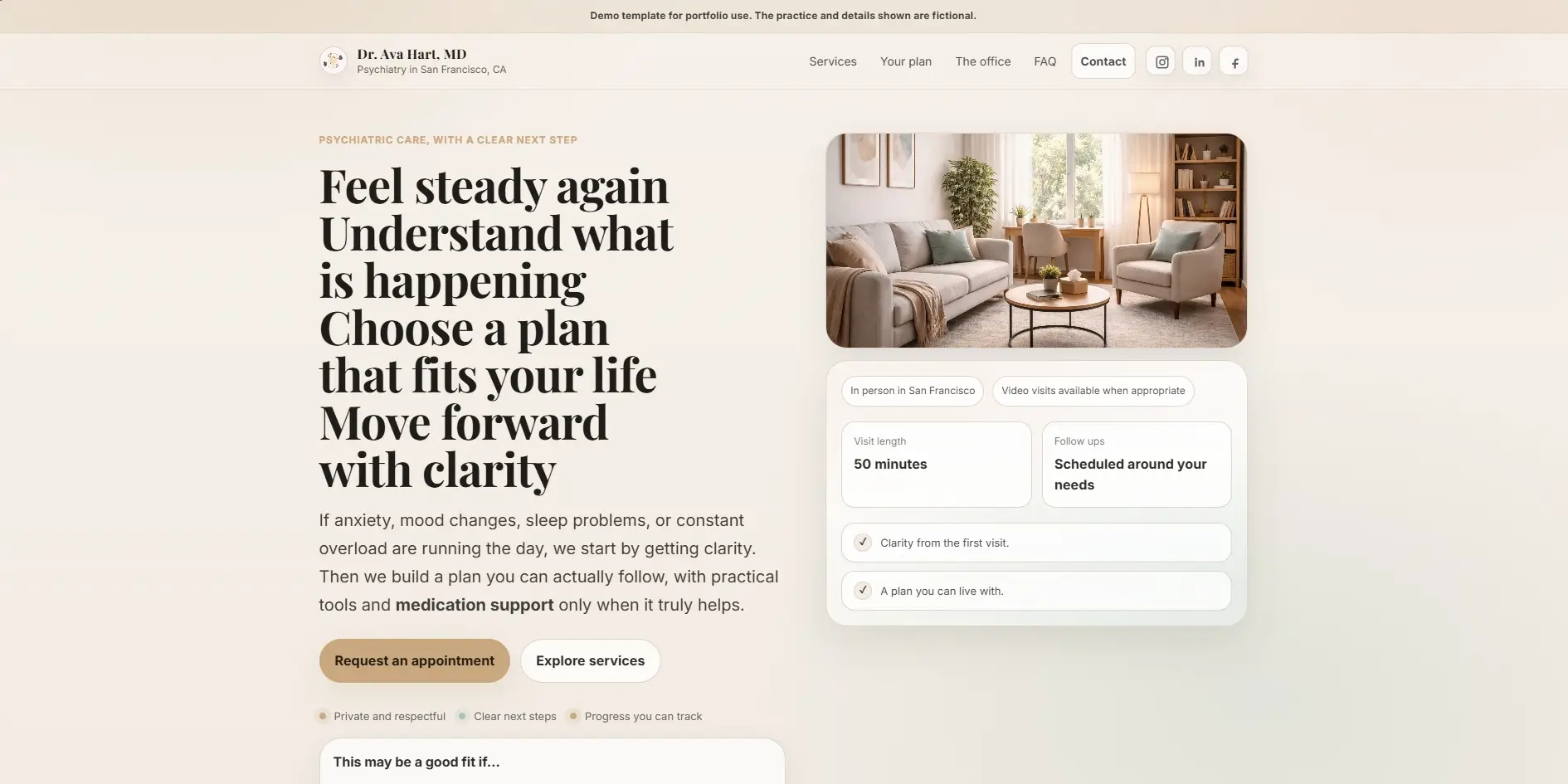 Therapist and clinic website design example